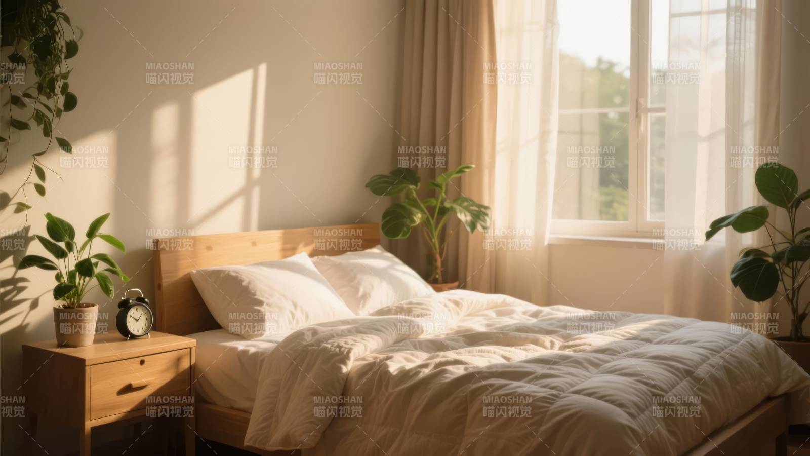 温馨卧室晨光图片