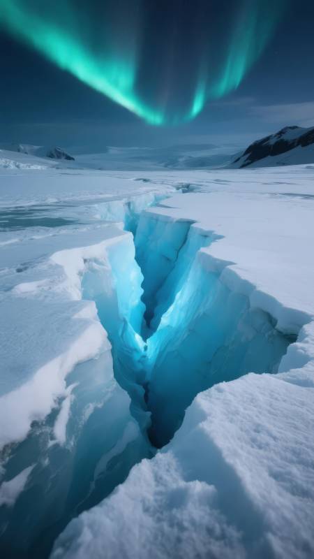 极光下的冰裂奇景图片
