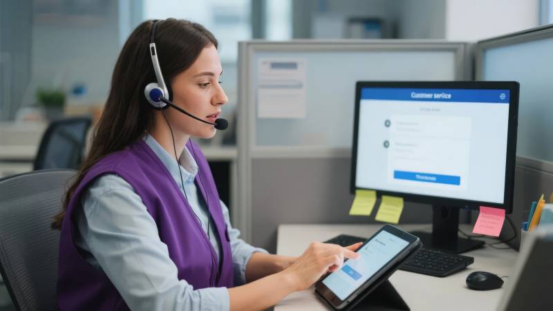 客服人员专注工作图片