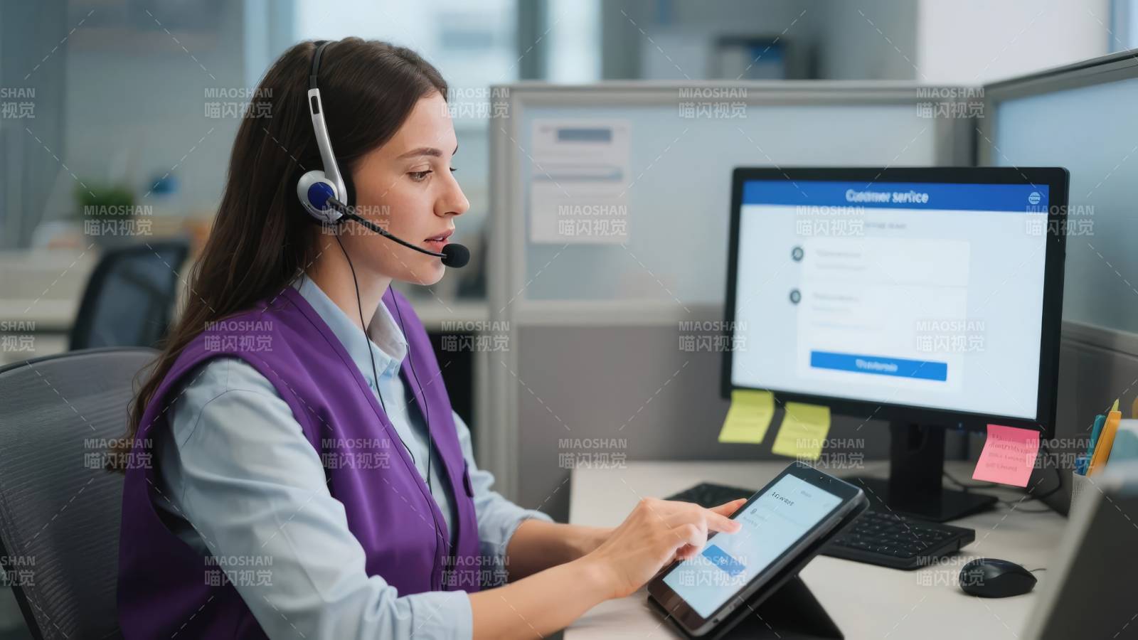 客服人员专注工作图片