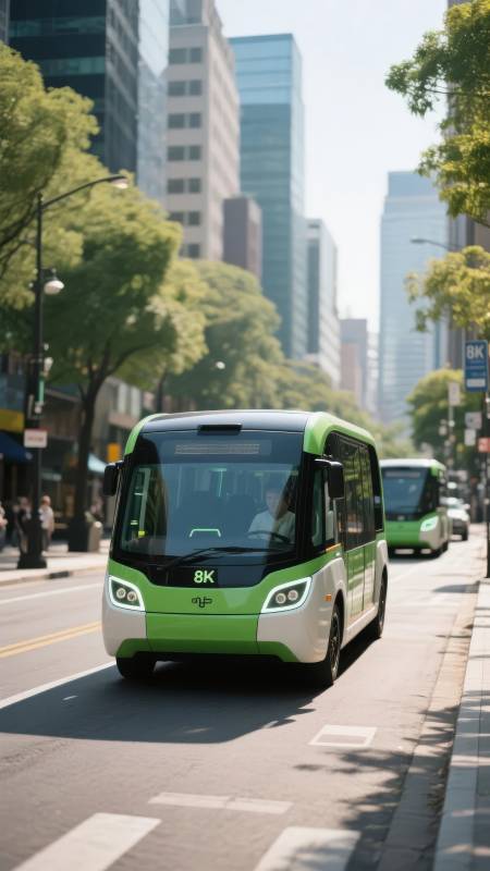 绿色公交穿梭城市图片