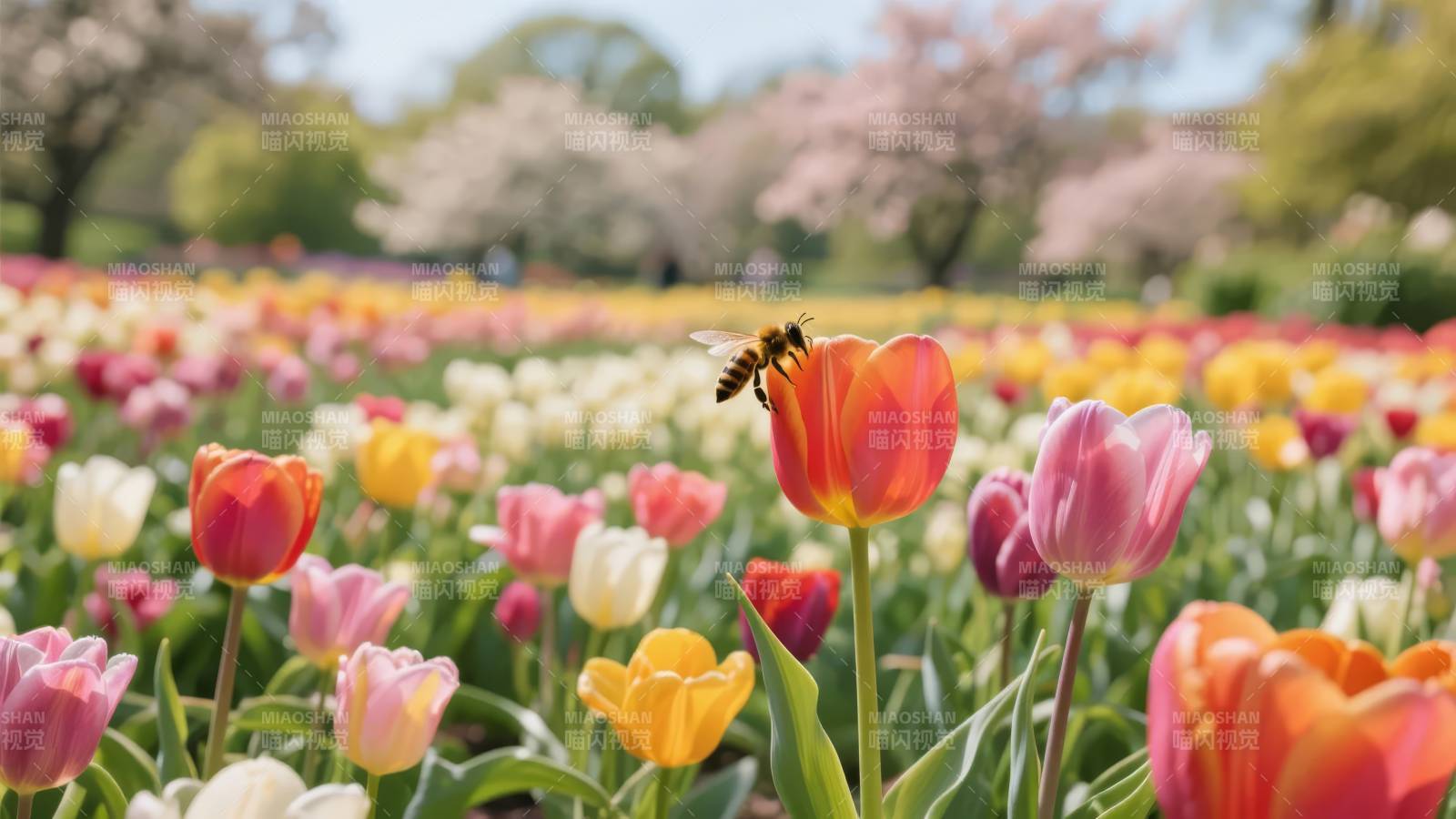 蜂舞花海春意浓图片