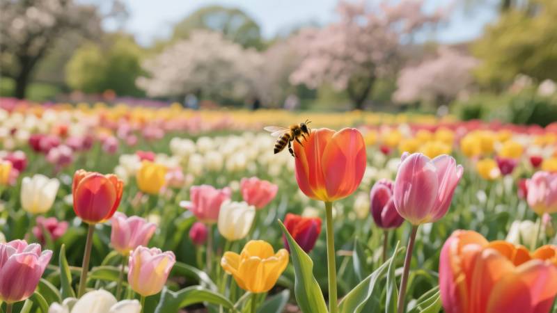 蜂舞花海春意浓图片