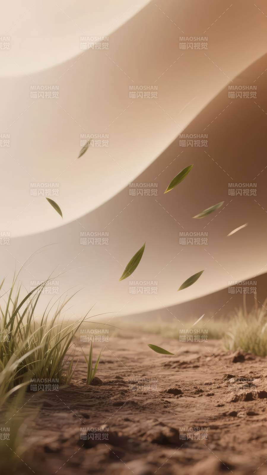 沙丘绿叶飘飞图片