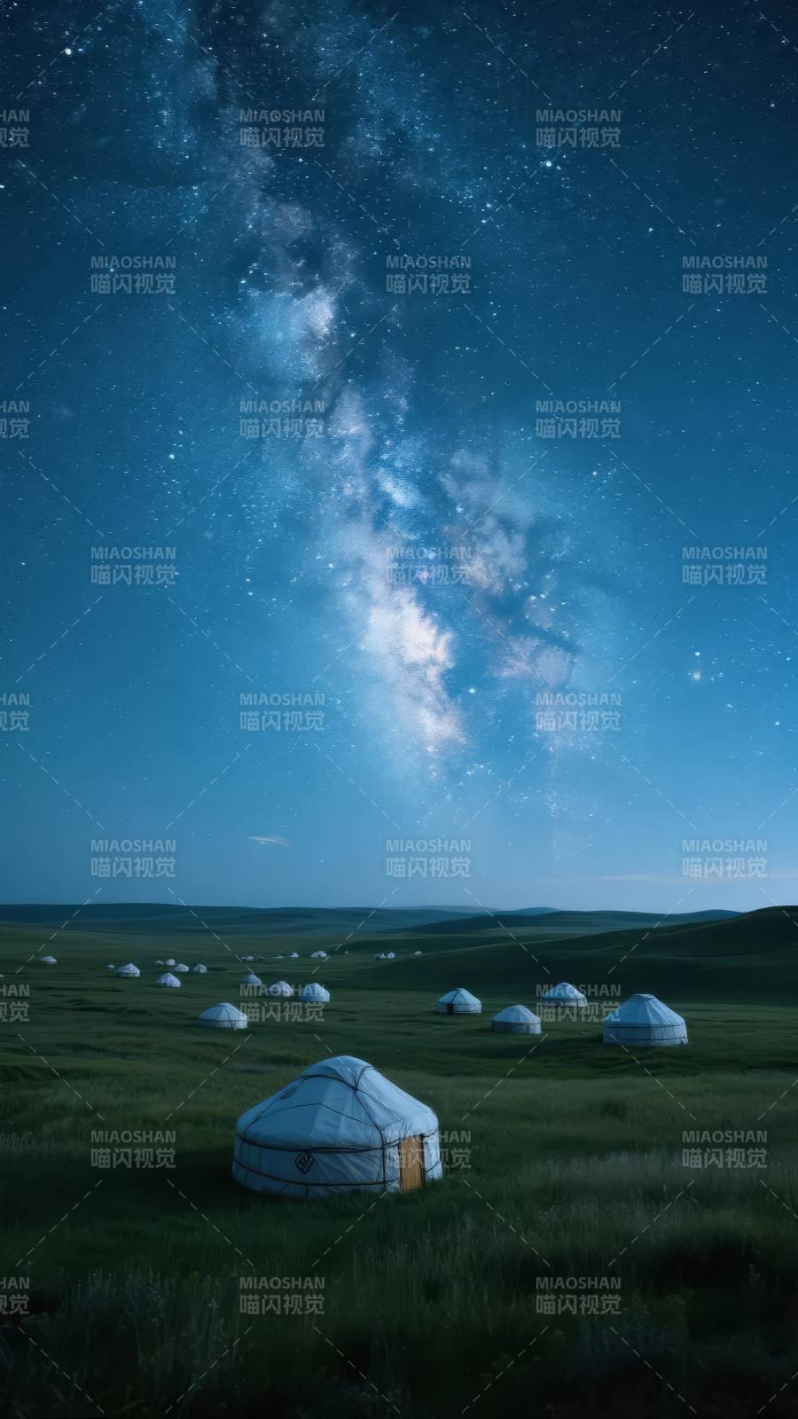 星河下的蒙古包图片