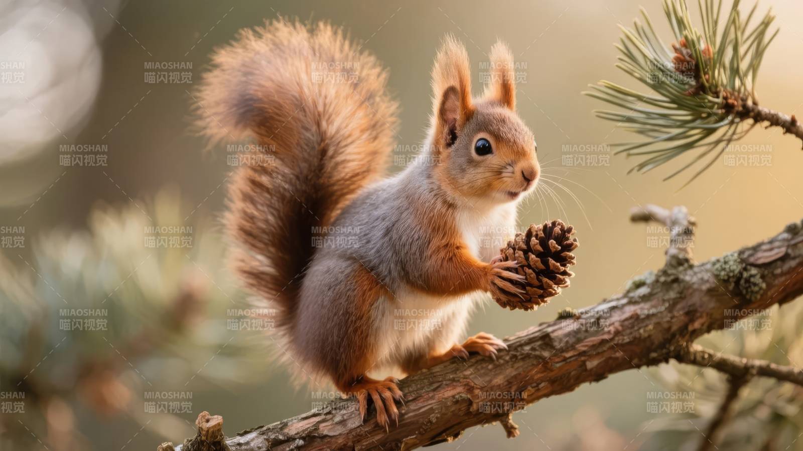 松鼠捧松果图片