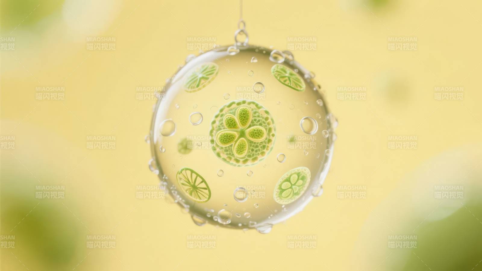 绿意水珠悬空图片