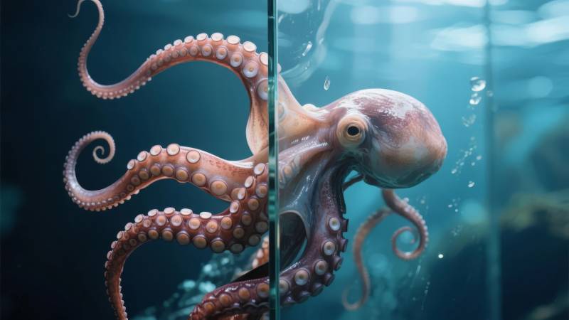 章鱼探视玻璃外图片