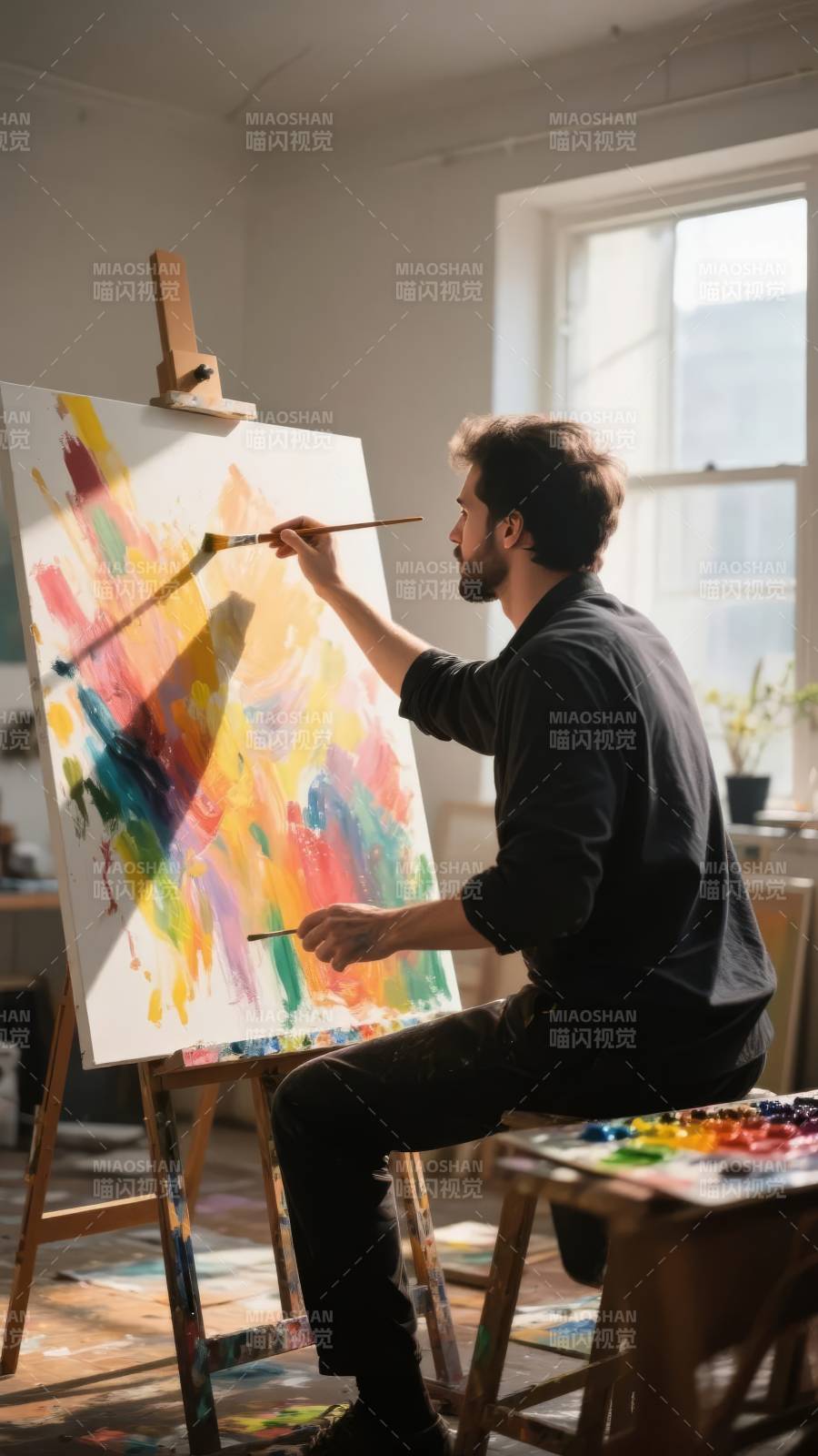 画家挥毫作画图片