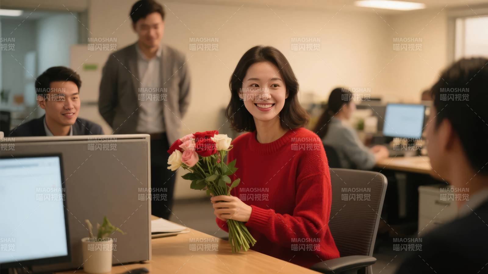 办公室里的微笑瞬间图片