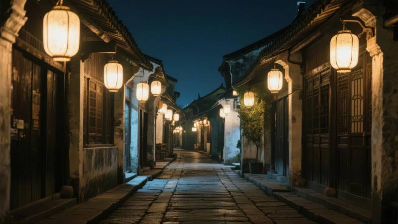 古巷夜灯图片