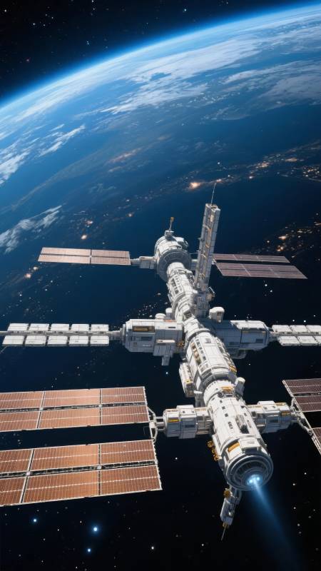 太空站遨游地球外图片