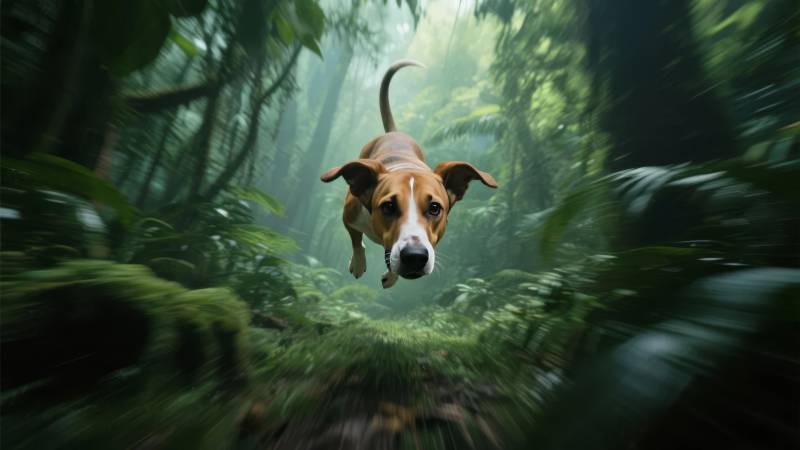 森林中的奔跑狗图片