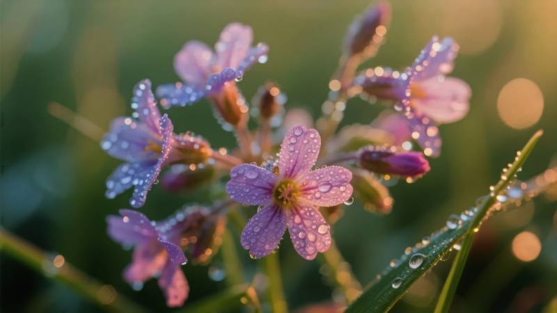 露珠点缀紫花图片