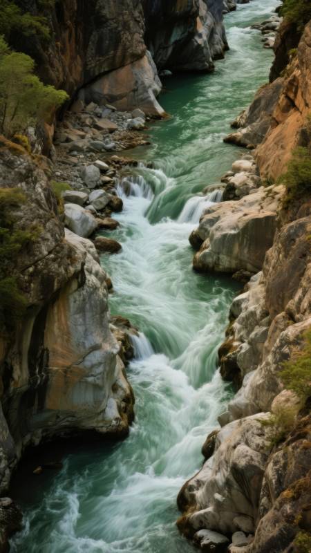 峡谷激流奔腾图片