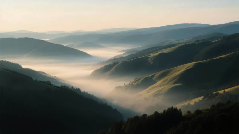 晨雾缭绕山谷图片