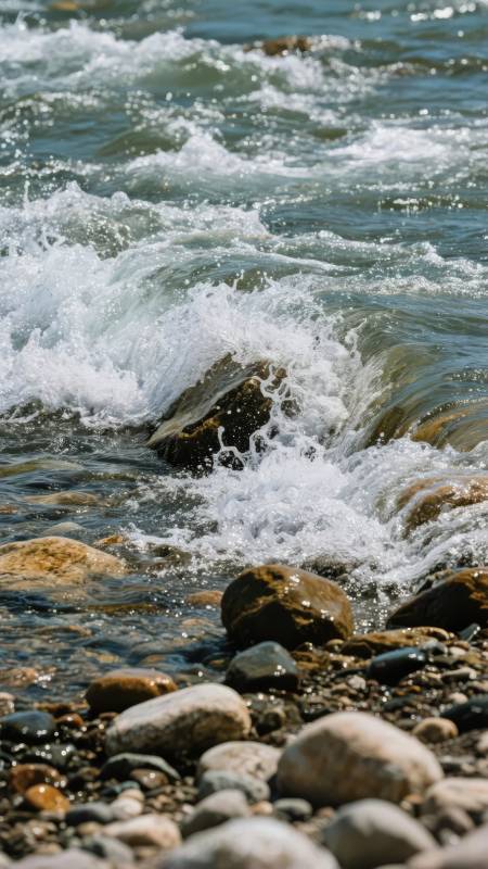 浪花拍石岸图片