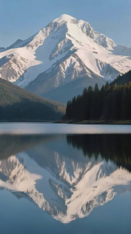 雪山倒影湖中图片