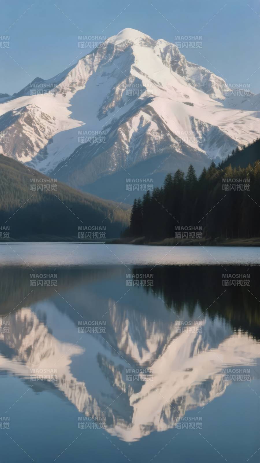 雪山倒影湖中图片