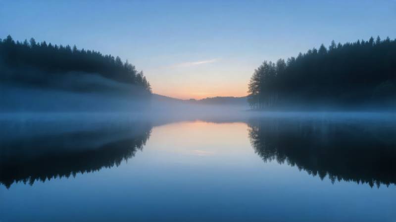 晨雾湖光静谧美图片