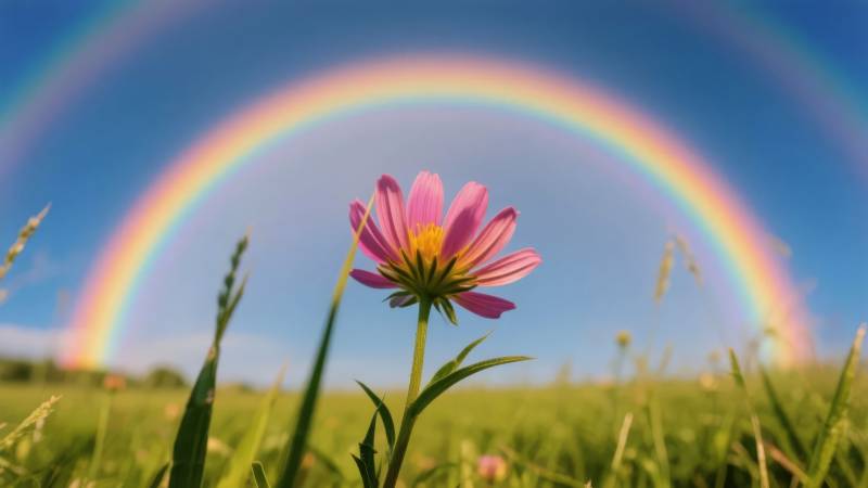 彩虹下的粉花图片