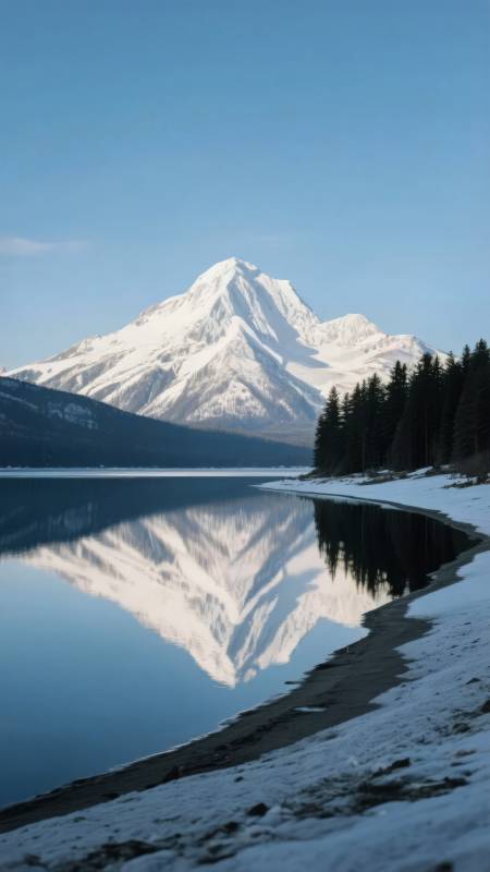 雪山倒影湖畔图片