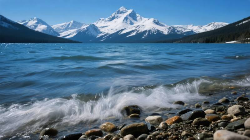 雪山湖畔风光图片