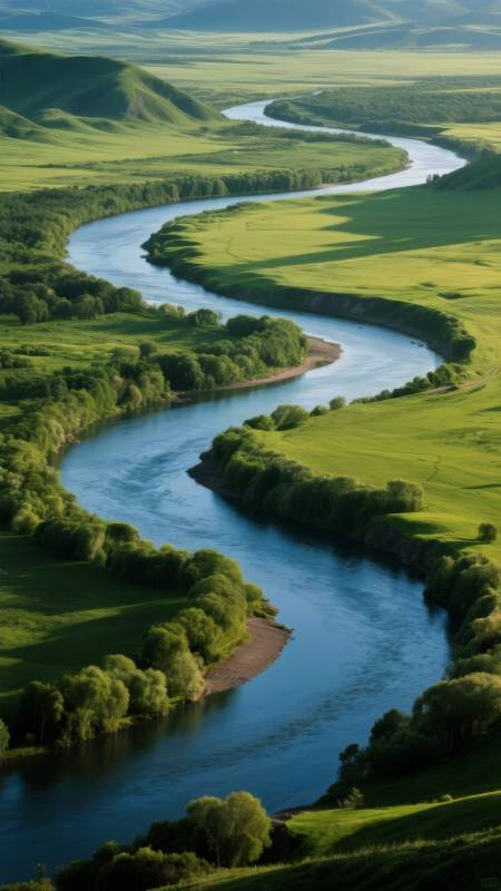 蜿蜒碧水绿野间图片