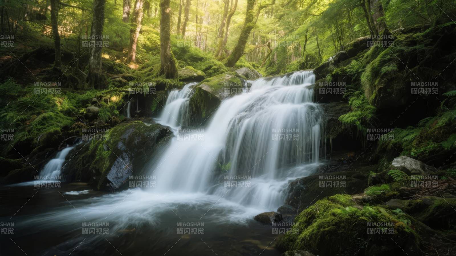 森林溪流瀑布图片