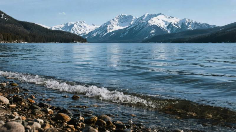 雪山湖畔风光图片