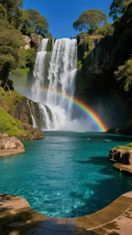 瀑布彩虹奇景图片