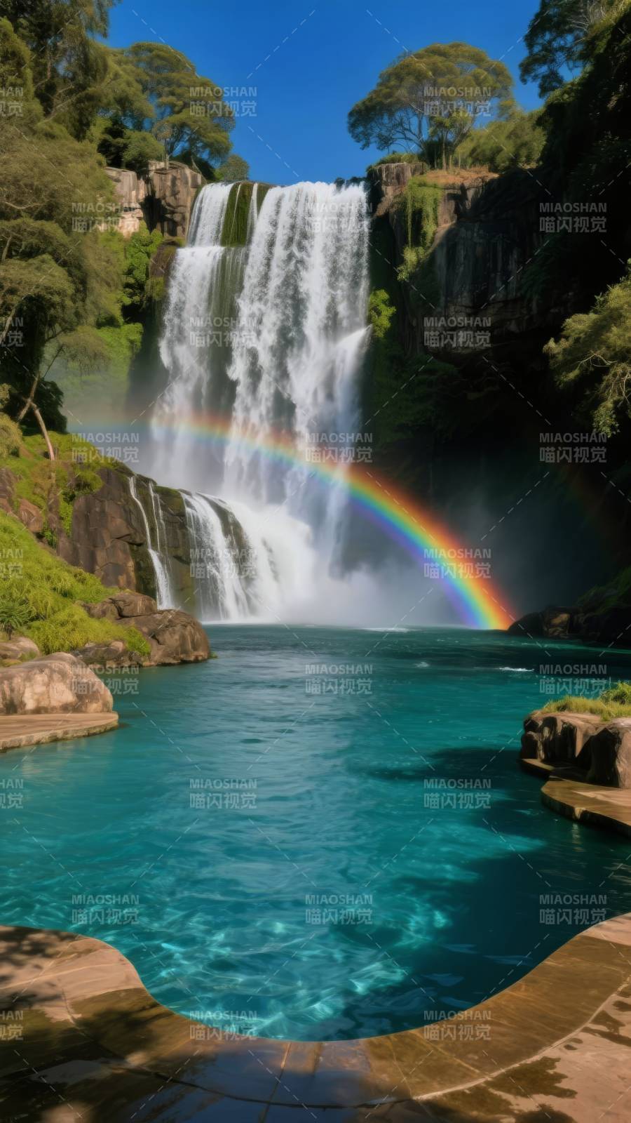 瀑布彩虹奇景图片