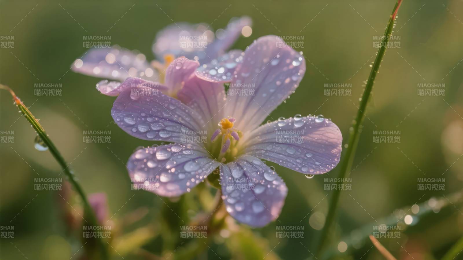 露珠点缀的紫花图片