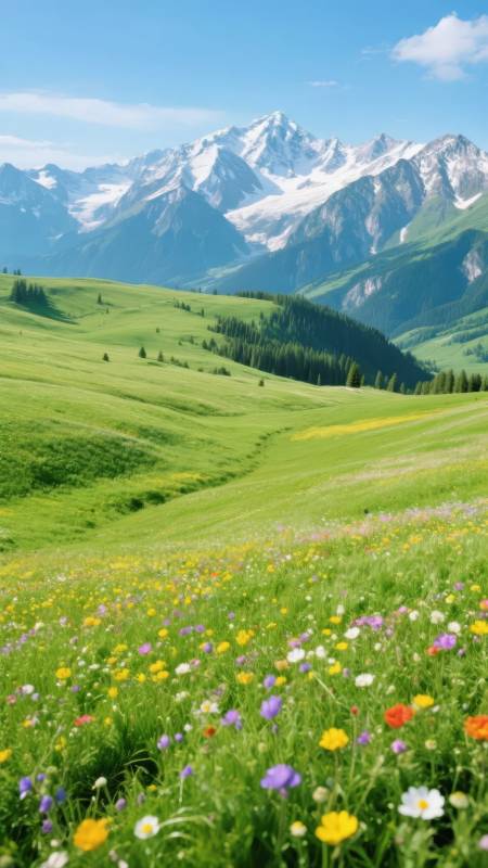 雪山花海风光图片