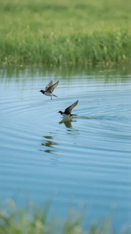 水鸟掠波飞翔图片