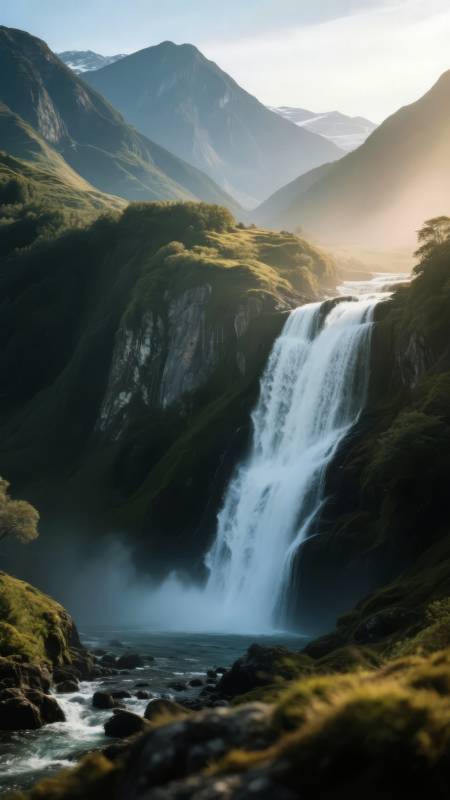山间飞瀑 云雾缭绕图片