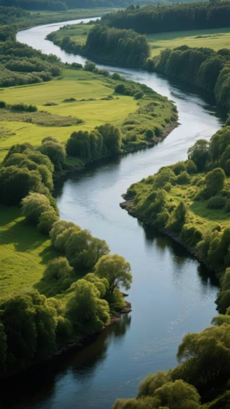蜿蜒碧水绿野间图片