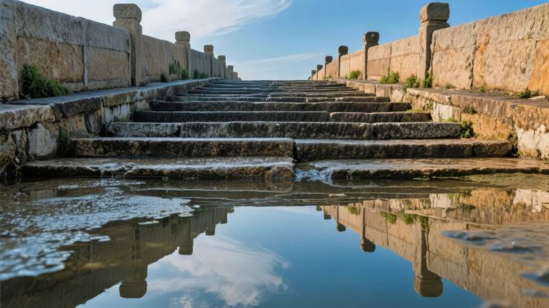 石阶倒影映蓝天图片