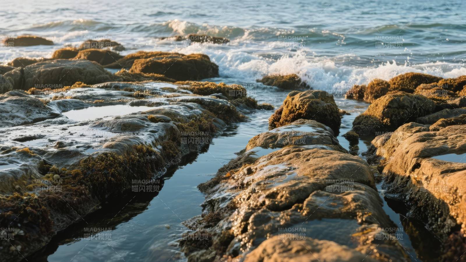 海浪拍打岩石海岸图片