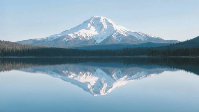 雪山倒影湖中图片