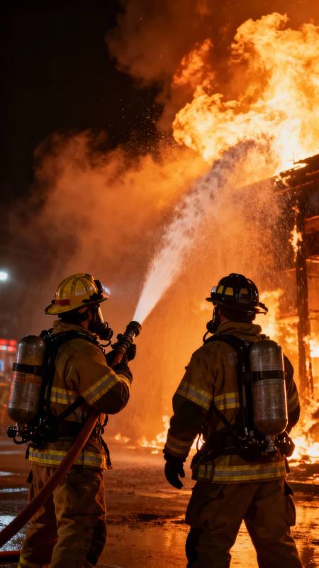 消防员夜战烈火图片