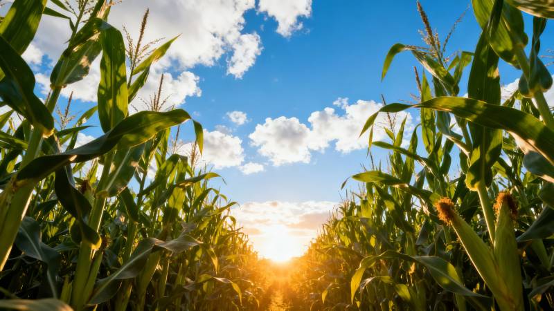 玉米田日出美景图片