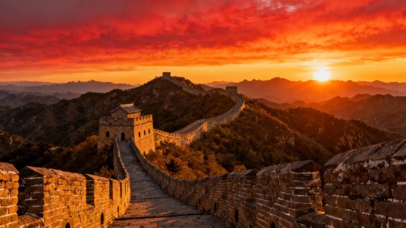 长城日落壮丽景色图片