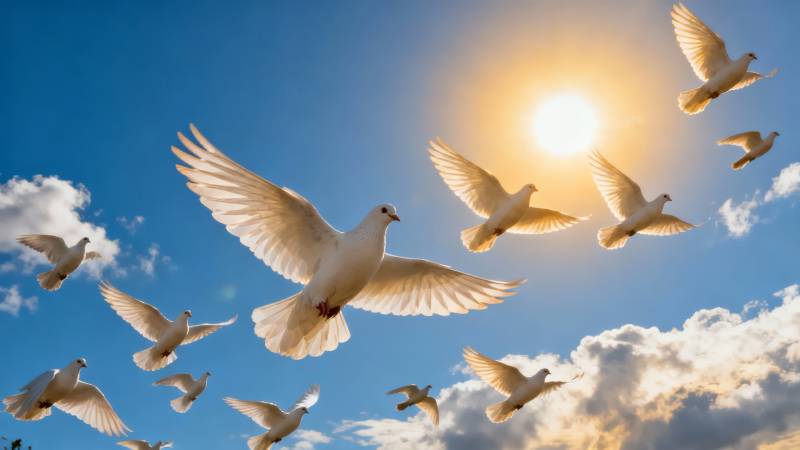 白鸽飞翔蓝天图片