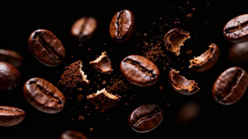 咖啡豆飞舞瞬间图片