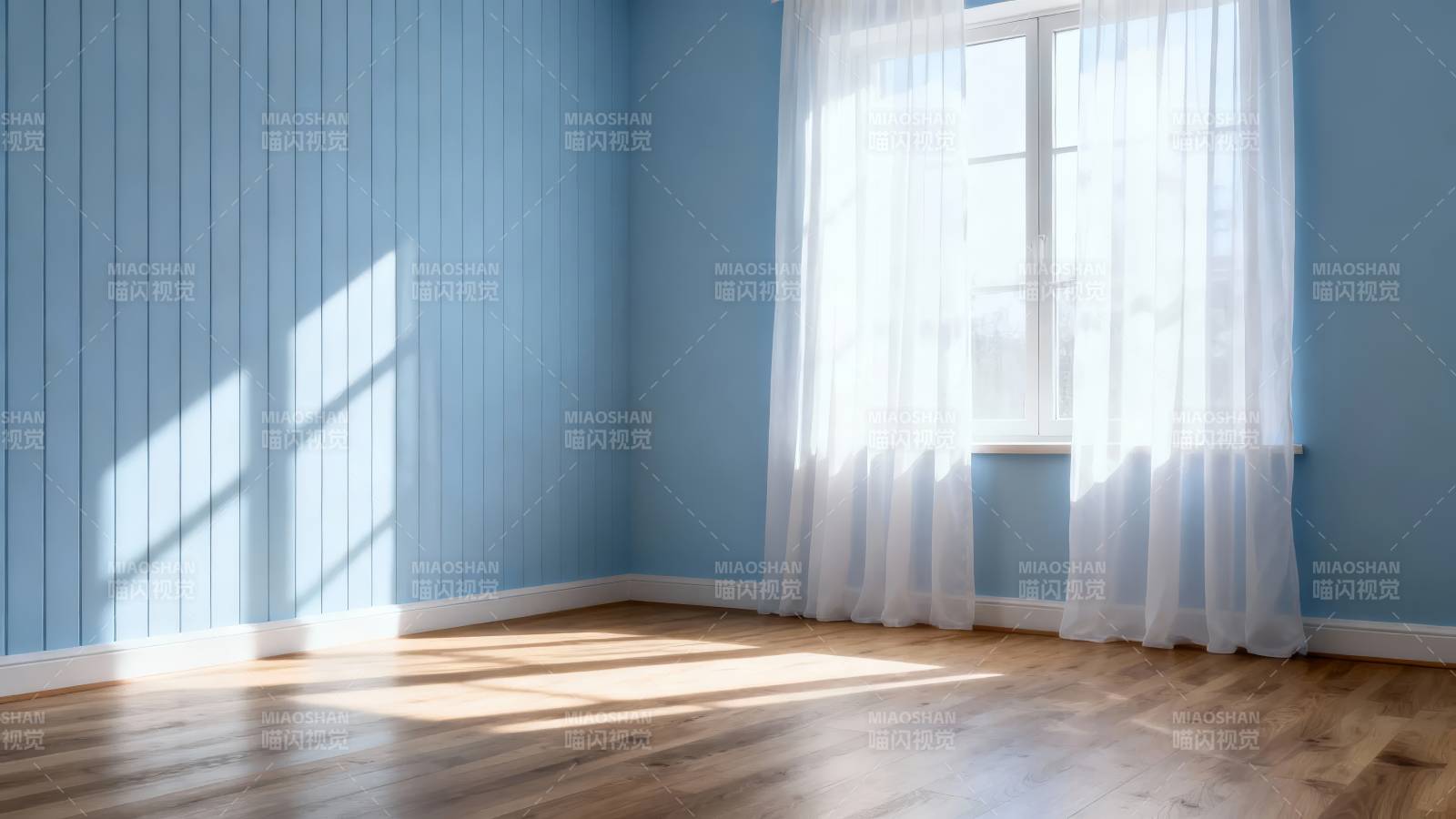 阳光洒满蓝色房间图片