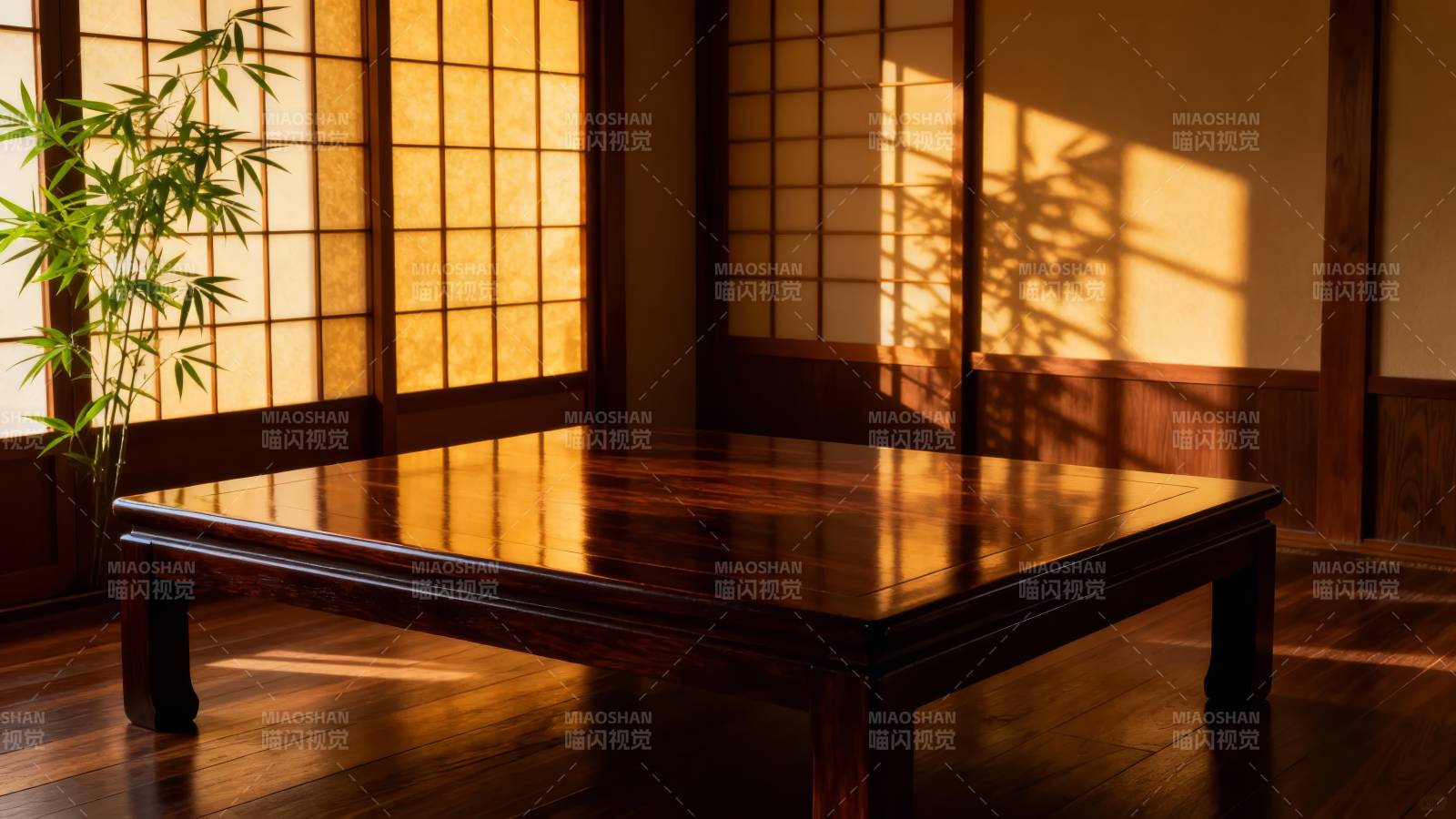 日式茶室静谧光影图片