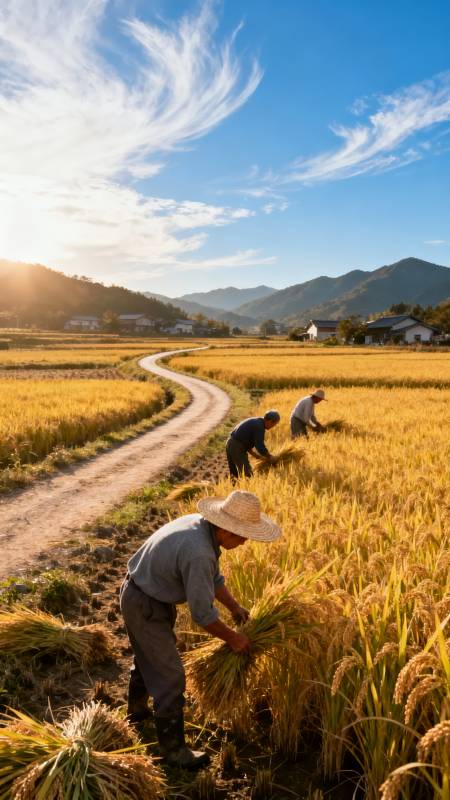 稻田秋收图图片