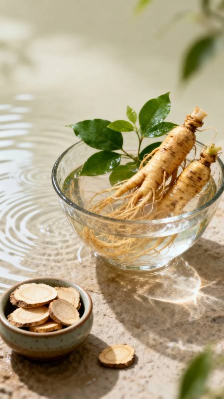 人参静置水中图片