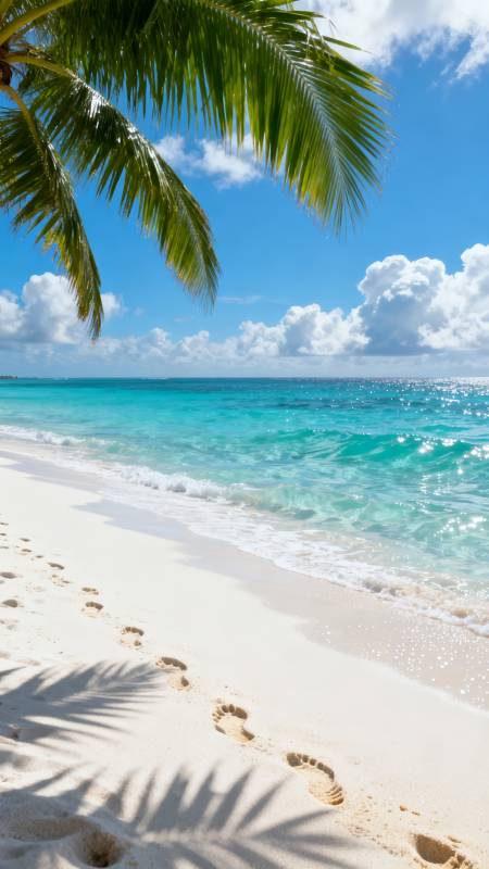 椰影沙滩碧海蓝天图片